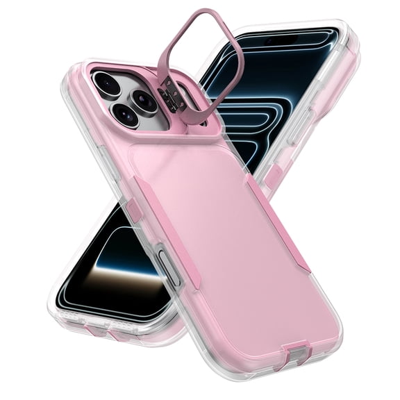 Dteck Case for iPhone 17 Pro Max, Shockproof TPU+PC Case Built in Stash Stand Back Cover for iPhone 17 Pro Max,Pink