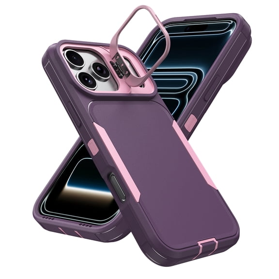 Dteck Case for iPhone 17 Pro Max, Shockproof TPU+PC Case Built in Stash Stand Back Cover for iPhone 17 Pro Max,Purple