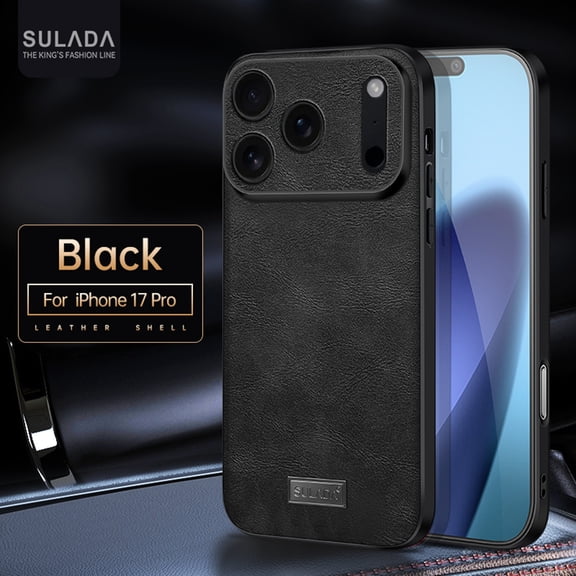 Dteck Case for iPhone 17 Pro,Shockproof Leather +TPU Case Lens Protection Slim Back Cover for iPhone 17 Pro,Black