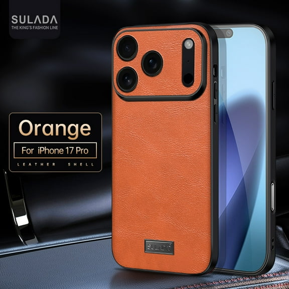Dteck Case for iPhone 17 Pro,Shockproof Leather +TPU Case Lens Protection Slim Back Cover for iPhone 17 Pro,Orange