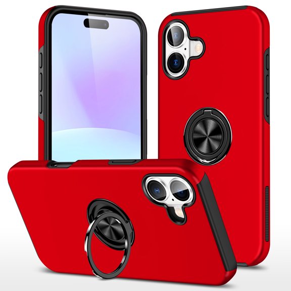 Dteck Case for iPhone 17,Shockproof TPU+PC Case Built-in Ring Holder Kickstand Slim Back Protective Cover for iPhone 17,Red