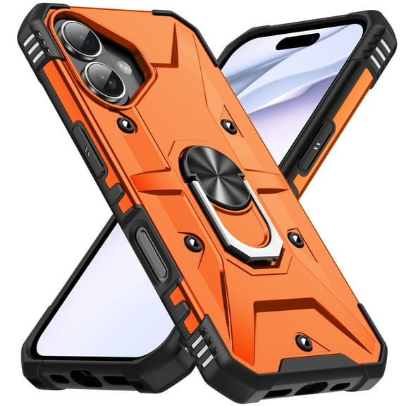 Dteck Case for iPhone 17,Shockproof TPU+PC Case Ring Stand Anti Slip Back Cover for iPhone 17,Orange