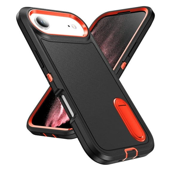 Dteck Case for iPhone Air,Shockproof Silicone + PC Case with Hidden Kickstand Cover for iPhone Air ,Black+Orange