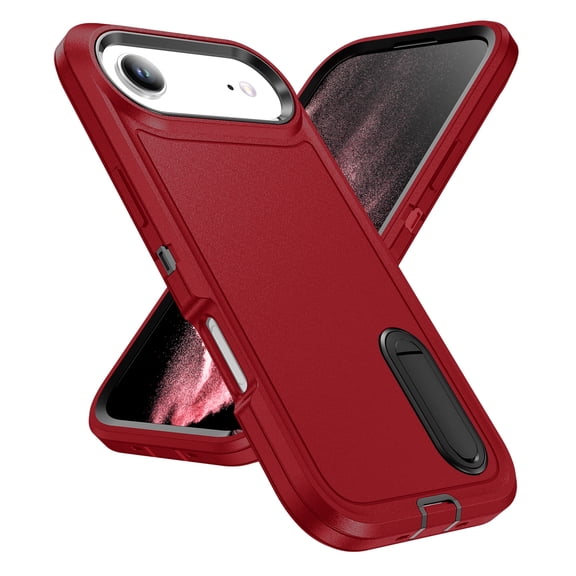Dteck Case for iPhone Air,Shockproof Silicone + PC Case with Hidden Kickstand Cover for iPhone Air ,Red+Black