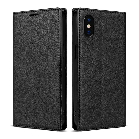 Dteck Case for iPhone XR, Business Style PU Leather Wallet Folio Case Magnetic Closure Kickstand Full Protection Case Compatible with iPhone XR,Black