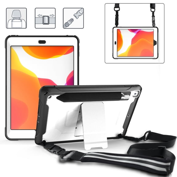 Dteck Case for iPad 10.2" 8th Generation (2020 Released) ,Shockproof 3-Layer Protection Rubber iPad 7th Gen 10.2" 2019 Cover Shoulder Strap Hybrid PC Kickstand Case Without Screen Protector,White