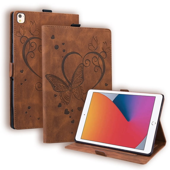 Dteck Case For iPad 10.2" 9th/8th/7th Generation,Smart Magnetic Leather Butterfly Pattern Card Holder Wallet Hybrid Rubber Kickstand Case Cover for iPad 10.2-inch 2021/2020/2019,Brown