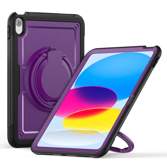 Dteck Case for iPad 10th Gen Case, Heavy Duty Shockproof Protective Case with Rotating Stand Handle Grip and Shoulder Strap for iPad 10th Gen 10.9" 2022,Purple