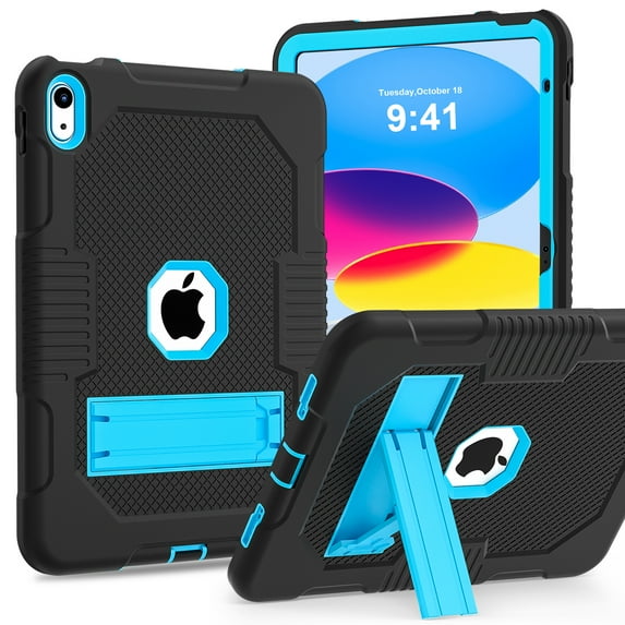 Dteck Case for iPad 10th Generation 10.9 Inch 2022, Built-in Kickstand Heavy Duty Shockproof Rugged Protective Case for iPad 10.9 Inch 10th Gen 2022 Release,Black+Blue