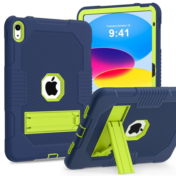 Dteck Case for iPad 10th Generation 10.9 Inch 2022, Built-in Kickstand Heavy Duty Shockproof Rugged Protective Case for iPad 10.9 Inch 10th Gen 2022 Release,Navy+Green