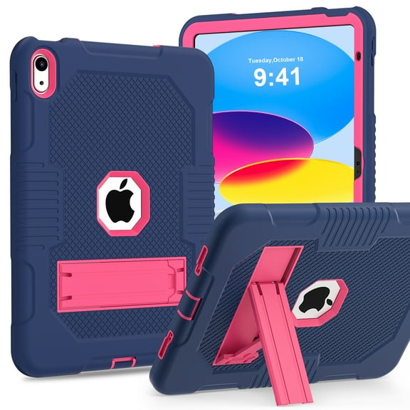 Dteck Case for iPad 10th Generation 10.9 Inch 2022, Built-in Kickstand Heavy Duty Shockproof Rugged Protective Case for iPad 10.9 Inch 10th Gen 2022 Release,Navy+Rose