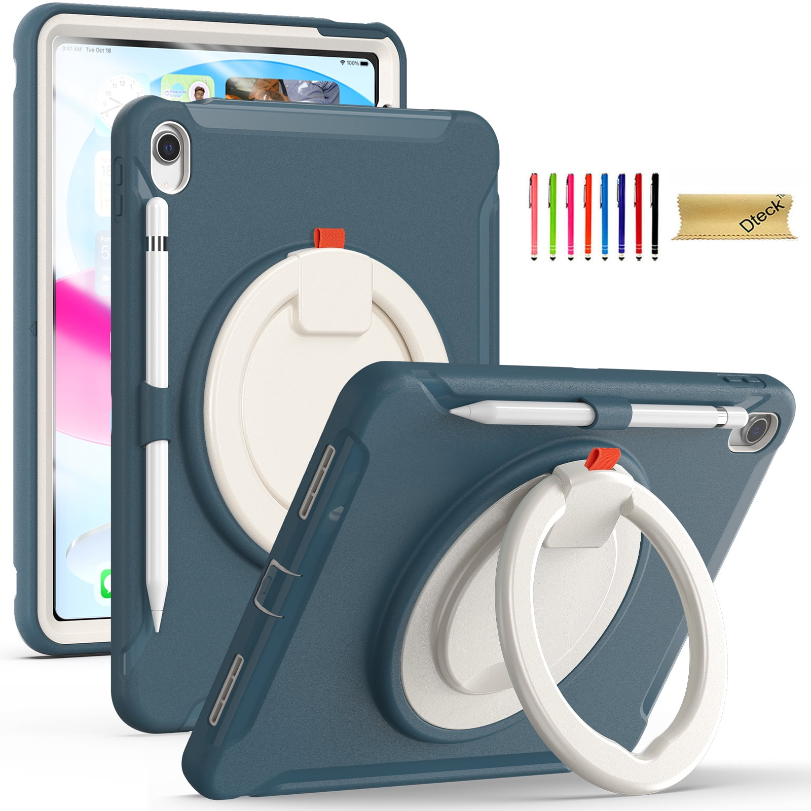 Dteck Case for iPad 10th Generation 10.9 inch 2022 with Hand Grip, Portable Carrying Rugged Shockproof Cover with Rotatable Stand Pencil Holder for Apple iPad 10th Gen,Cornflower Blue