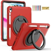 Dteck Case for iPad 10th Generation 10.9 inch 2022 with Hand Grip, Portable Carrying Rugged Shockproof Cover with Rotatable Stand Pencil Holder for Apple iPad 10th Gen,Red