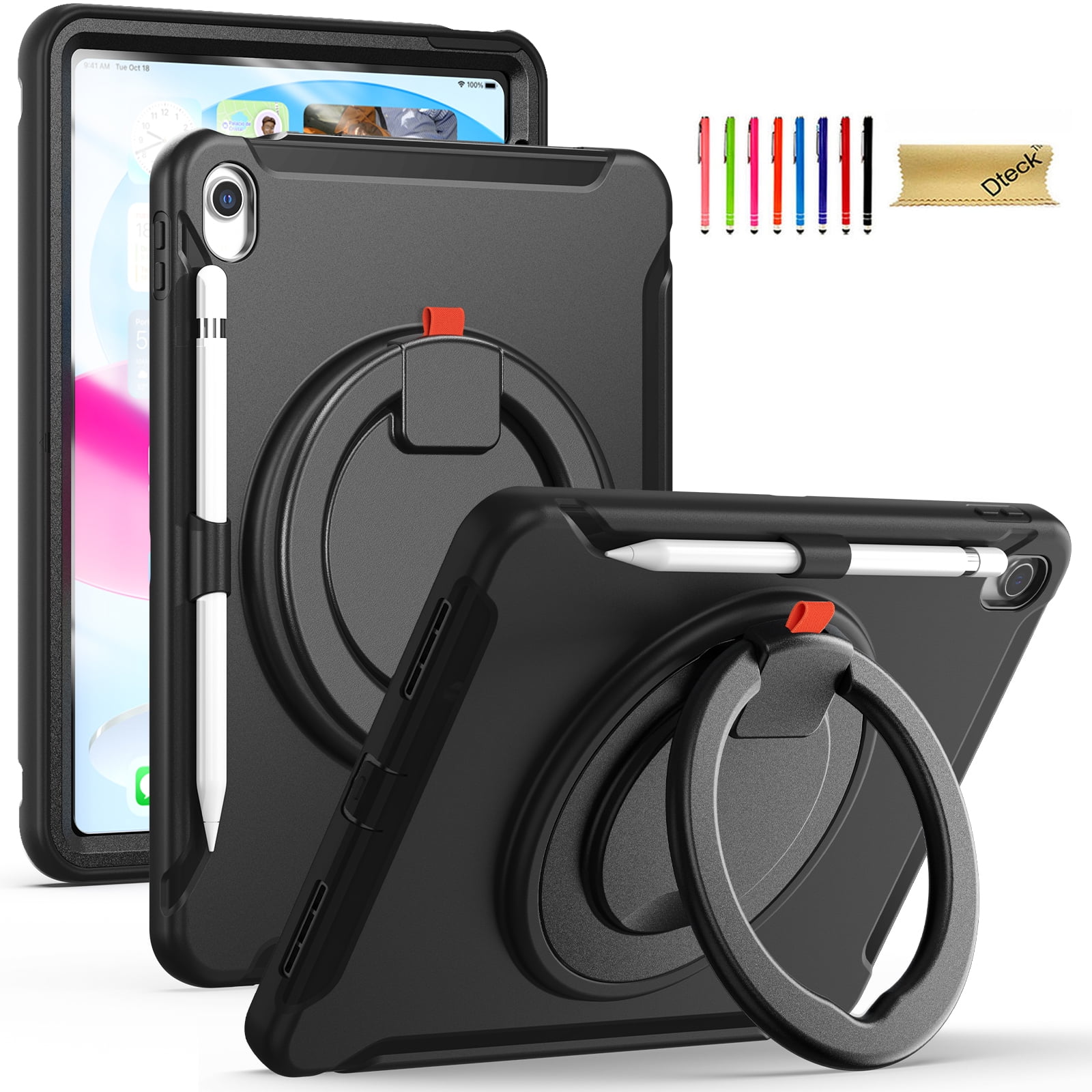 Dteck Case for iPad 10th Generation 10.9 inch 2022 with Hand Grip, Portable Carrying Rugged Shockproof Cover with Rotatable Stand Pencil Holder for Apple iPad 10th Gen,Black