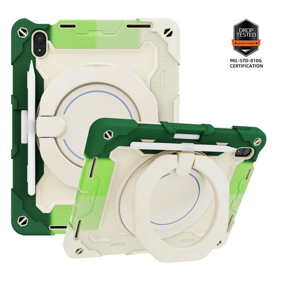 Dteck Case for iPad 10th Generation 10.9 inch 2022, iPad 10th Case with Kickstand & Pencil Holder, Heavy Duty Shockproof Rugged Protective Cover for 10.9" iPad 10th Gen, Rainbowgreen