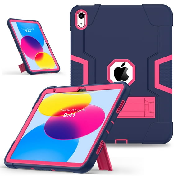 Dteck Case for iPad 10th Generation 10.9-inch 2022,iPad 11-inch (A16) 2025 Heavy Duty Rugged Case 3-Layer Protection Armor Kickstand Shockproof Cover for iPad 10th/11th Generation,Navy+Rose