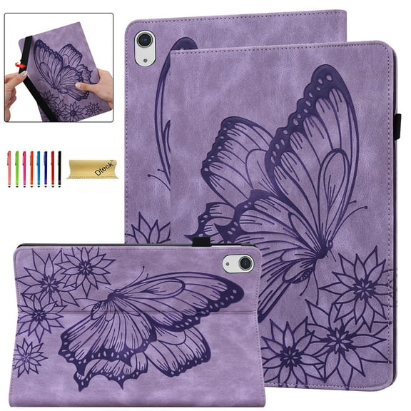 Dteck Case for iPad 10th Generation 2022 10.9 inch, Embossed Butterfly PU Leather Flip Folio Case with Card Slots Pen Holder for New iPad (2022), Purple