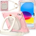 thumbnail image 1 of Dteck Case for iPad 10th Generation 2022 with Adjustable Shoulder Strap Heavy Duty Hybrid Shockproof Rotatable Kickstand Hand Strap Rugged Case,Cherry Blossom Powder, 1 of 8