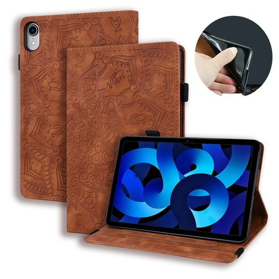 Dteck Case for  iPad 11-inch (A16) 2025/iPad 10th Generation 10.9-inch 2022,Flower Patterned Leather Card Wallet Folio Kickstand Shockproof Rubber Cover for iPad 10th/11th Gen,Brown