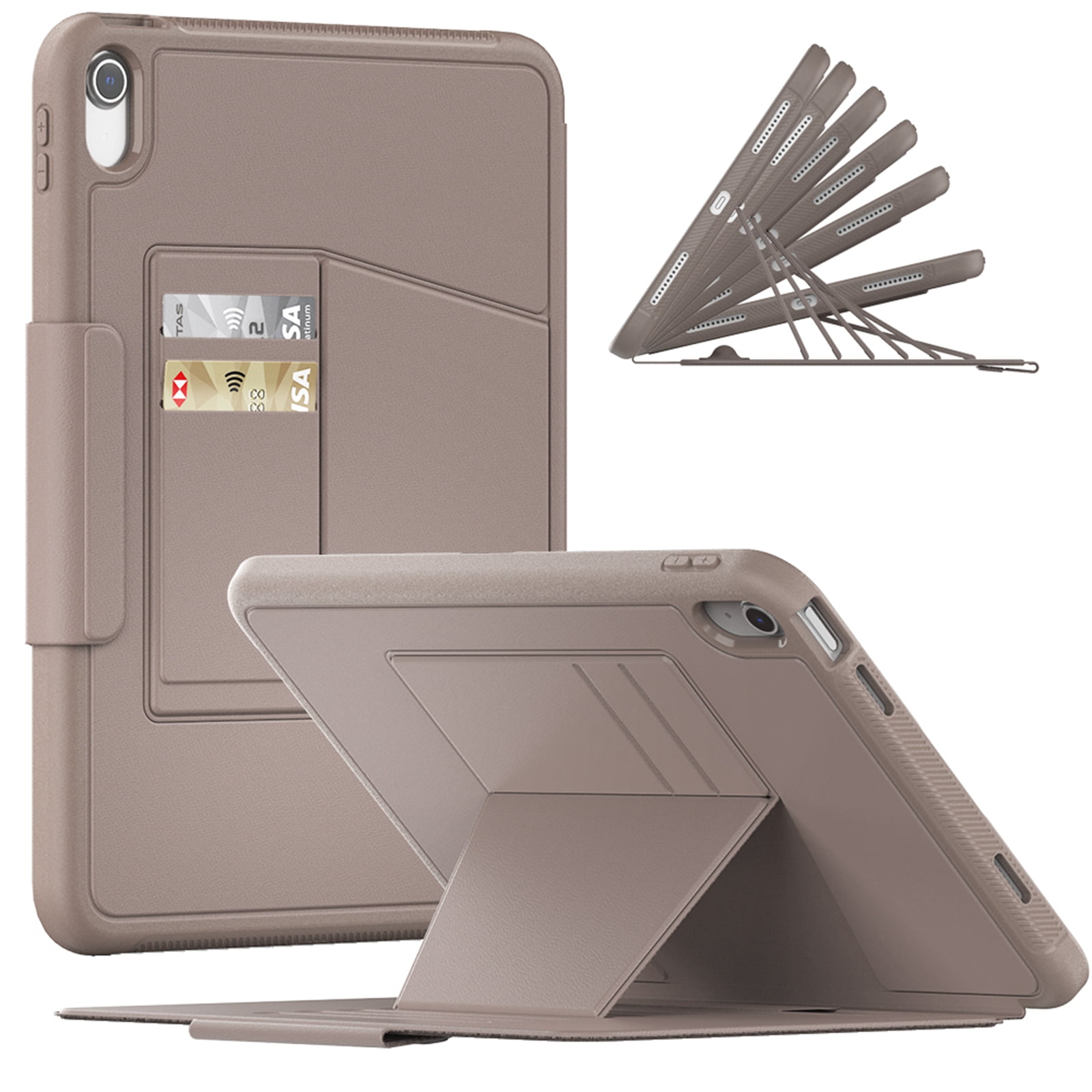 Dteck Case for iPad 11-inch (A16) 2025 / iPad 10th Generation 10.9-inch,Luxury Business Leather Smart Case Heavy Duty Rubber Card Holder Kickstand Folio Magnetic Cover with Pencil Holder,Rosegold