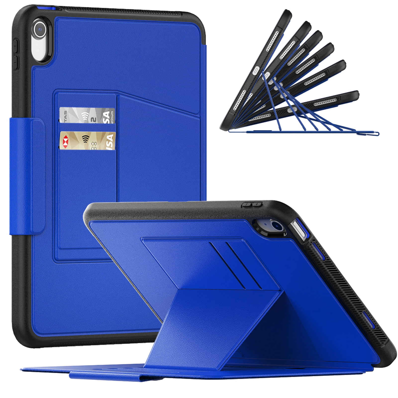 Dteck Case for iPad 11-inch (A16) 2025 / iPad 10th Generation 10.9-inch,Luxury Business Leather Smart Case Heavy Duty Rubber Card Holder Kickstand Folio Magnetic Cover with Pencil Holder,Blue