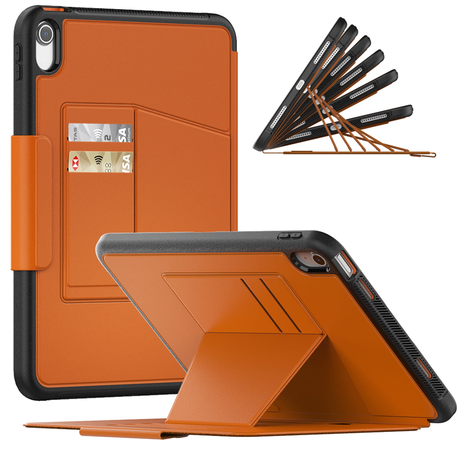 Dteck Case for iPad 11-inch (A16) 2025 / iPad 10th Generation 10.9-inch,Luxury Business Leather Smart Case Heavy Duty Rubber Card Holder Kickstand Folio Magnetic Cover with Pencil Holder,Khaki