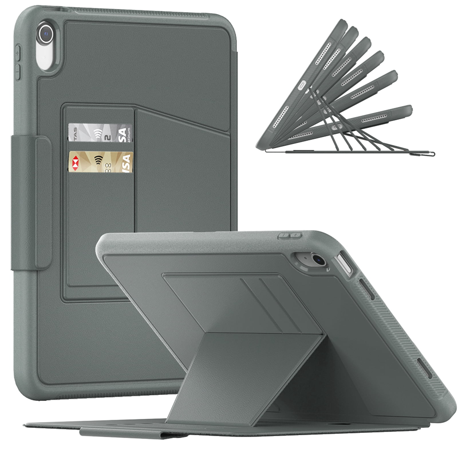 Dteck Case for iPad 11-inch (A16) 2025 / iPad 10th Generation 10.9-inch,Luxury Business Leather Smart Case Heavy Duty Rubber Card Holder Kickstand Folio Magnetic Cover with Pencil Holder,Gray