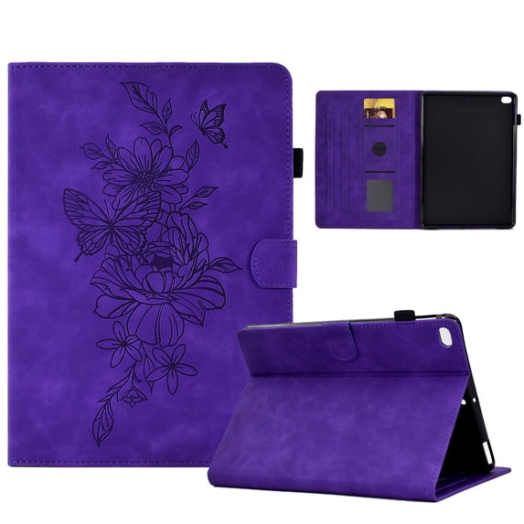 Dteck Case for iPad 5th/6th Generation (9.7-inch, 2017/2018), iPad Air/Air 2/iPad Pro 9.7 Magnetic Leather Flower Pattern Card Slots Smart Case Shockproof Rubber Kickstand Cover, Purple