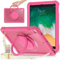 Dteck Case for iPad 5th/6th Generation/iPad Air/Air 2 9.7-inch,Military Grade Shockproof TPU Protective Cover for Kids with Stand -Grip Handle - Shoulder Strap,Rose