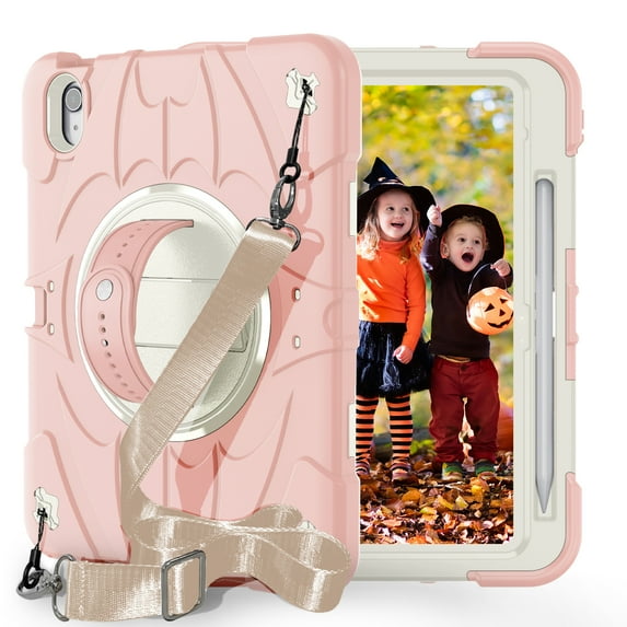 Dteck Case for iPad 6th/ 5th Generation 9.7", Heavy Duty Shell with Rotating Stand/Hand/Crossbody Strap,Sturdy Shockproof iPad 9.7" Case (2018/2017),Pink