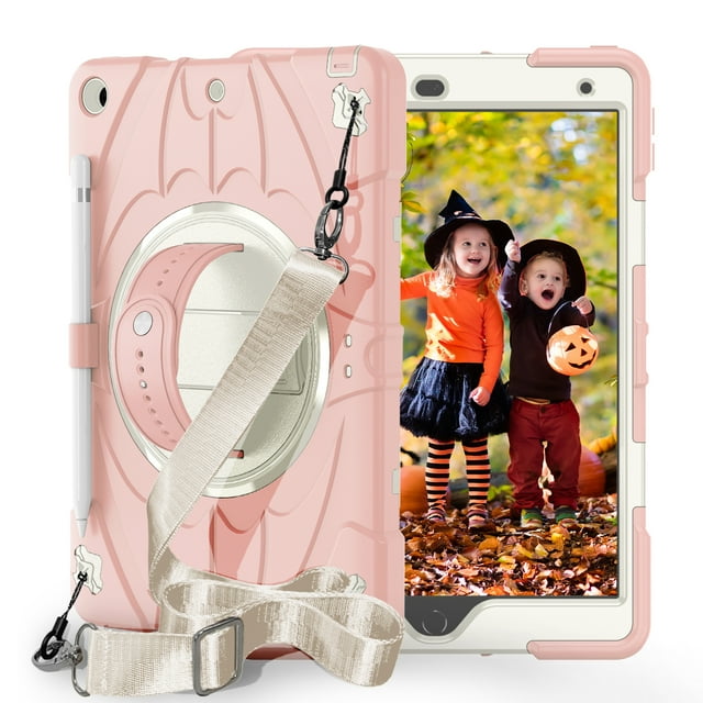 Dteck Case for iPad 9th/ 8th/ 7th Generation 10.2", Heavy Duty Shell with Rotating Stand/Hand/Crossbody Strap,Sturdy Shockproof iPad 10.2" Case (2021/2020/2019),Pink