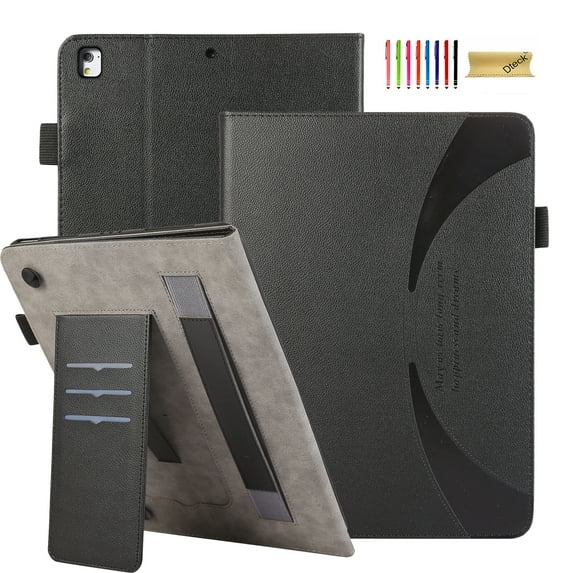 Dteck Case for iPad 9th / 8th / 7th Generation 10.2 Inch, iPad Air 3rd Gen / iPad Pro 10.5 Case, Premium PU Leather Case with Card Holder & Hand Strap, Multi-Angle Stand Folio Cover,Black