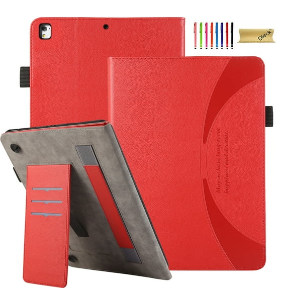 Dteck Case for iPad 9th / 8th / 7th Generation 10.2 Inch, iPad Air 3rd Gen / iPad Pro 10.5 Case, Premium PU Leather Case with Card Holder & Hand Strap, Multi-Angle Stand Folio Cover,Red