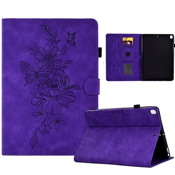 Dteck Case for iPad 9th/8th/7th Generation 10.2 inch,Magnetic Leather Flower Pattern Card Slots Smart Case Shockproof Rubber Kickstand Cover for iPad 10.2" 2021/2020/2019,Purple