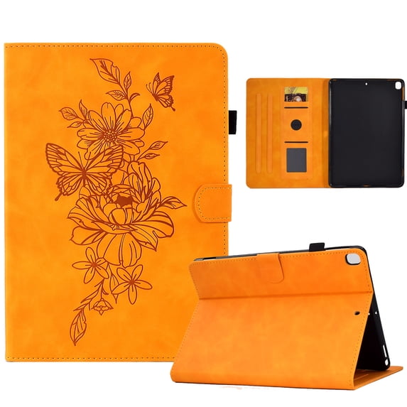 Dteck Case for iPad 9th/8th/7th Generation 10.2 inch,Magnetic Leather Flower Pattern Card Slots Smart Case Shockproof Rubber Kickstand Cover for iPad 10.2" 2021/2020/2019,Khaki