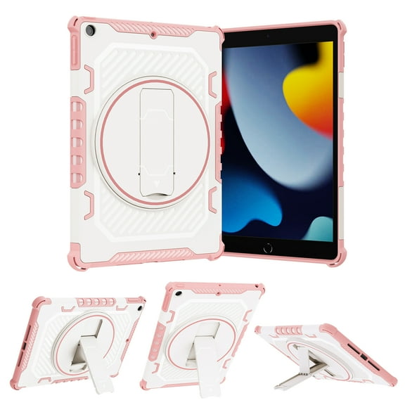 Dteck Case for iPad 9th/ 8th/ 7th Generation iPad 10.2-Inch 2021/ 2020/ 2019, Heavy Duty Rotating Kickstand Function with Pencil Holder Hybrid PC TPU Tablet Cover,Pink
