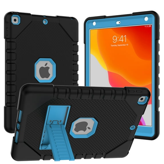 Dteck Case for iPad 9th Gen 2021 / iPad 8th Gen 2020 / iPad 7th Gen 2019, iPad 10.2 inch Case, Heavy Duty Rugged Shockproof Case High Impact Protective Cover with Kickstand,Black + Blue