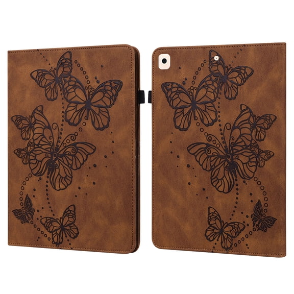 Dteck Case for iPad 9th Generation 10.2 inch 2021,iPad 8th Gen 2020 Smart Butterfly Pattern Leather Card Holder Wallet Case Kickstand Hybrid Rubber Folio Flip Cover for iPad 7th Gen 10.2" 2019,Brown