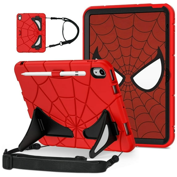 Dteck Case for iPad 9th Generation/iPad 8th 7th Generation 10.2 inch 2021/2020/2019 Heavy Duty Shockproof Rugged Protective Cover 10.2" with Stand Shoulder Strap for Kids,Red + Black