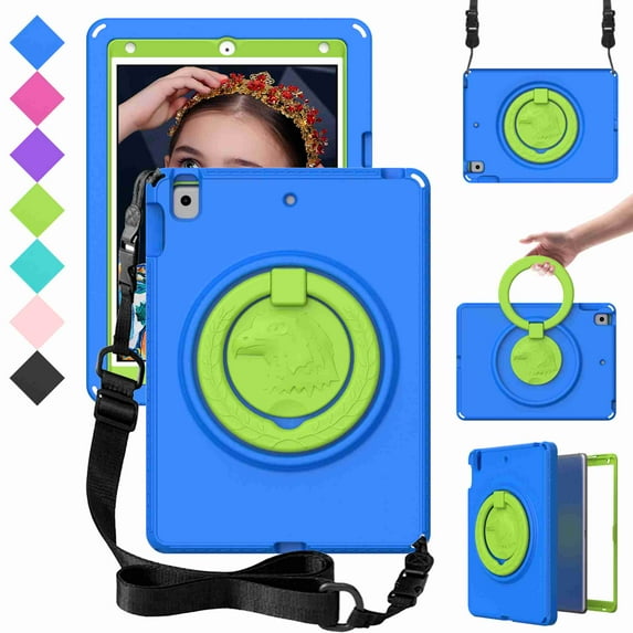Dteck Case for iPad 9th Generation, iPad 8th/ 7th Generation Case, iPad 10.2-inch Case 2021/ 2020/ 2019, Heavy Duty Case for Kids with Screen Protector Stand Hand & Shoulder Strap,Blue