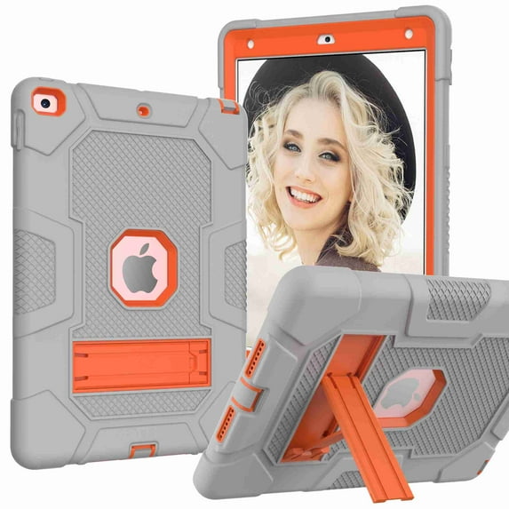 Dteck Case for iPad 9th Generation / iPad 8th Generation / iPad 7th Generation (10.2 Inch, 2021/2020/2019 Model), Slim Heavy Duty Shockproof Rugged Protective Case for iPad 10.2 inch, Gray+Orange