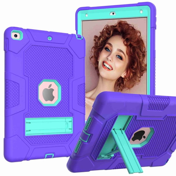 Dteck Case for iPad 9th Generation / iPad 8th Generation / iPad 7th Generation (10.2 Inch, 2021/2020/2019 Model), Slim Heavy Duty Shockproof Rugged Protective Case for iPad 10.2 inch, Purple+Mint