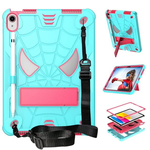 Dteck Case for iPad (A16) 11th Gen 11" 2025 / iPad 10th Generation 10.9" 2022, Case with Soft PET Screen Protector for Kids, Heavy Duty Shockproof iPad Case with Kickstand Shoulder Strap,Mint+Rose