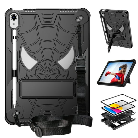 Dteck Case for iPad (A16) 11th Gen 11" 2025 / iPad 10th Generation 10.9" 2022, Case with Soft PET Screen Protector for Kids, Heavy Duty Shockproof iPad Case with Kickstand Shoulder Strap,Black