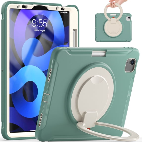 Dteck Case for iPad Air 11 Inch (2024), Military Grade Protective Cover for iPad Pro 11 Inch (2022-2018) / iPad Air 5th & 4th Gen 10.9 Inch with Pencil Holder Rotating Handle Grip Stand,Deep Green
