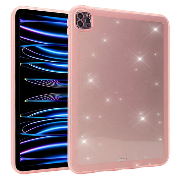 Dteck Case for iPad Air 11-Inch M2 (2024), iPad Air 5th Generation / iPad Air 4th Generation 10.9 Inch Shockproof Cover with Glitter Translucent Back Shell,Glitter Pink