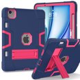 thumbnail image 1 of Dteck Case for iPad Air 11 Inch M3 2025 / M2 2024 Release with Kickstand/Military Grade Heavy Duty Hard Shockproof Soft Silicone Rugged Hybrid Three Layer Protective Stand Cover, Navy+Rose, 1 of 7