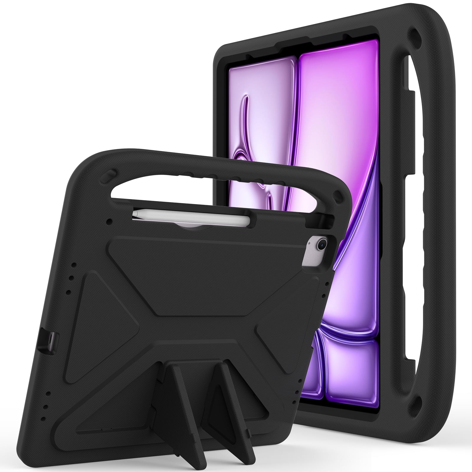 Dteck Case for iPad Air 11 Inch (M3/M2) 2025/2024, iPad Air 11 Inch Kids Case with Kickstand and Pencil Holder for Pencil Pro/USB-C, Lightweight EVA Shockproof Protective Cover for Boys Girls,Black
