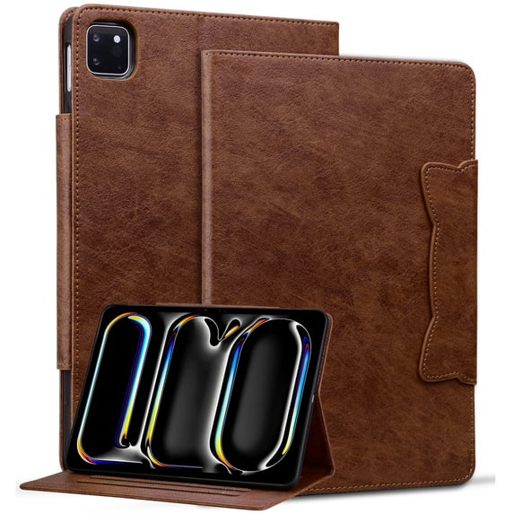 Dteck Case for iPad Air 11 inch 2024/Air 5th/4th Gen/iPad Pro 11" 2022/2021/2020/2018,Magnetic PU Leather Smart Auto Wake/Sleep Folio Stand Case Card Slots Cover,Brown