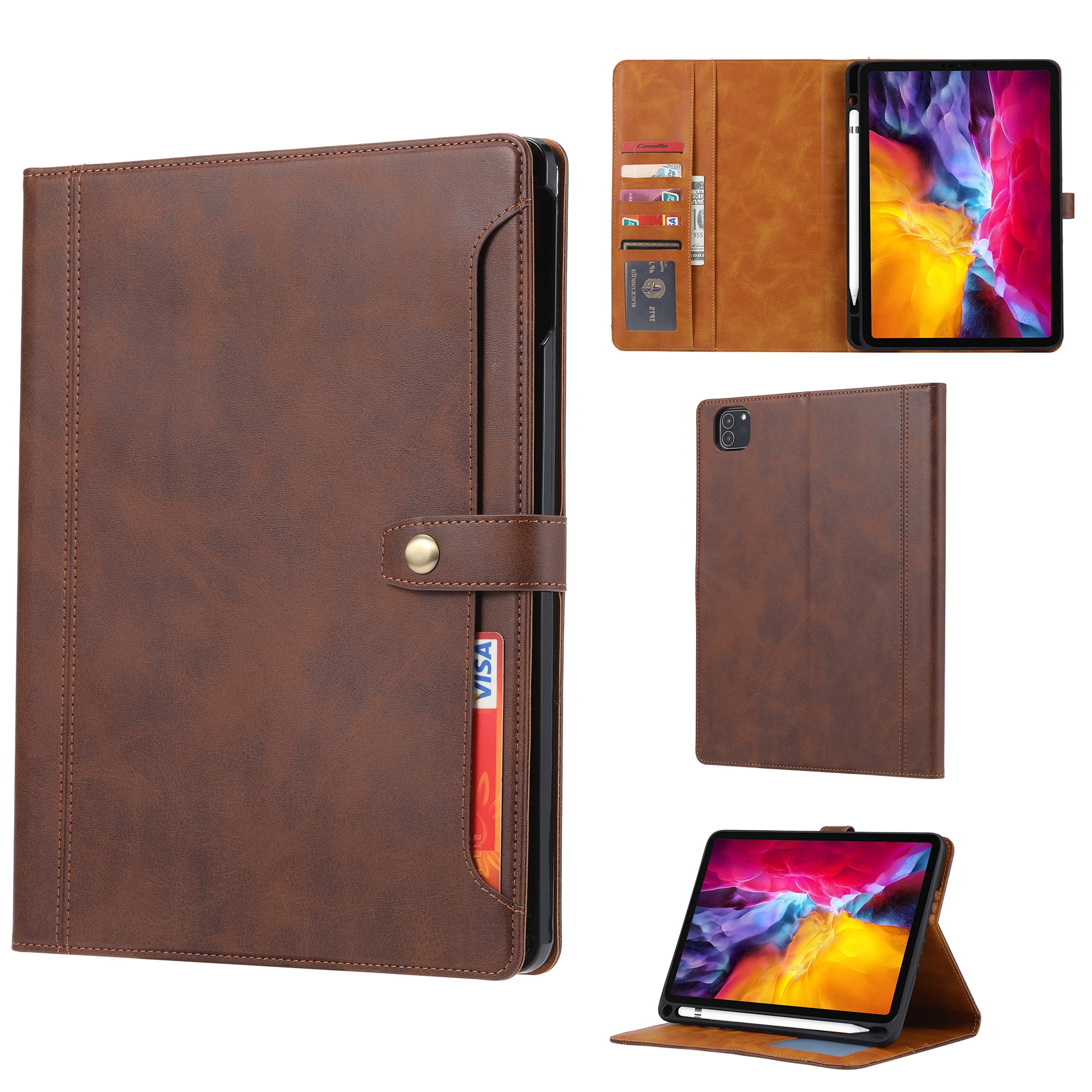 Dteck Case for iPad Air 11 inch 2024/iPad Pro 11" 2022/2021/2020/2018,iPad Air 5th 4th Gen 10.9" Magnetic Leather Card Pocket Case Shockproof Rubber Built-in Pencil Holder Cover,Coffee